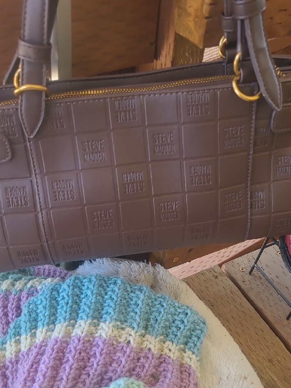 Steve Madden Brown Embossed SM Logo Shoulder Bag - Picture 4 of 13